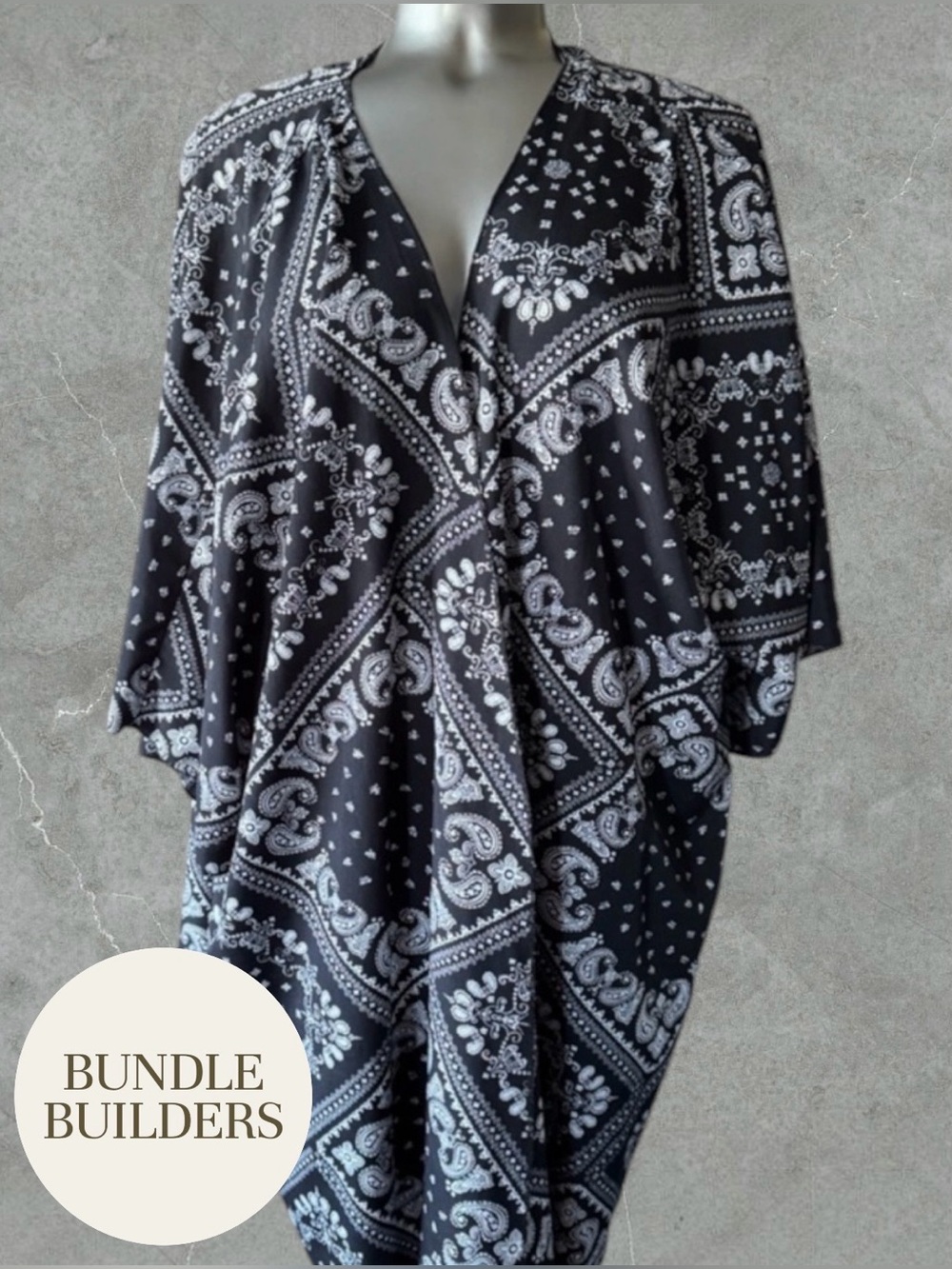 $10 Add-on | Black & White Bandana Print Kimono Swim Coverup